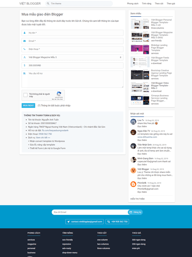 Giao diện bán theme bằng Blogspot